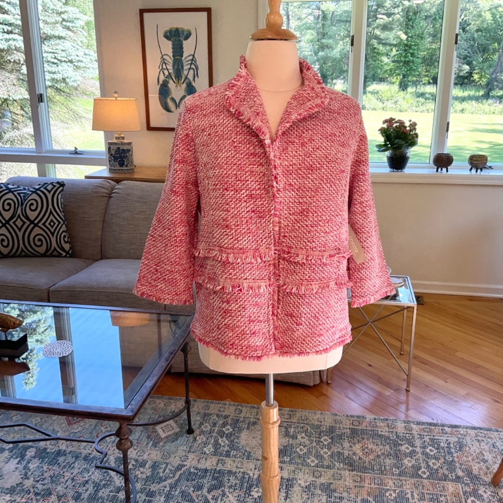 Chico’s Textured Cardigan Sweater Jacket 3/4 Sleeve Pink NWT Size 16/18